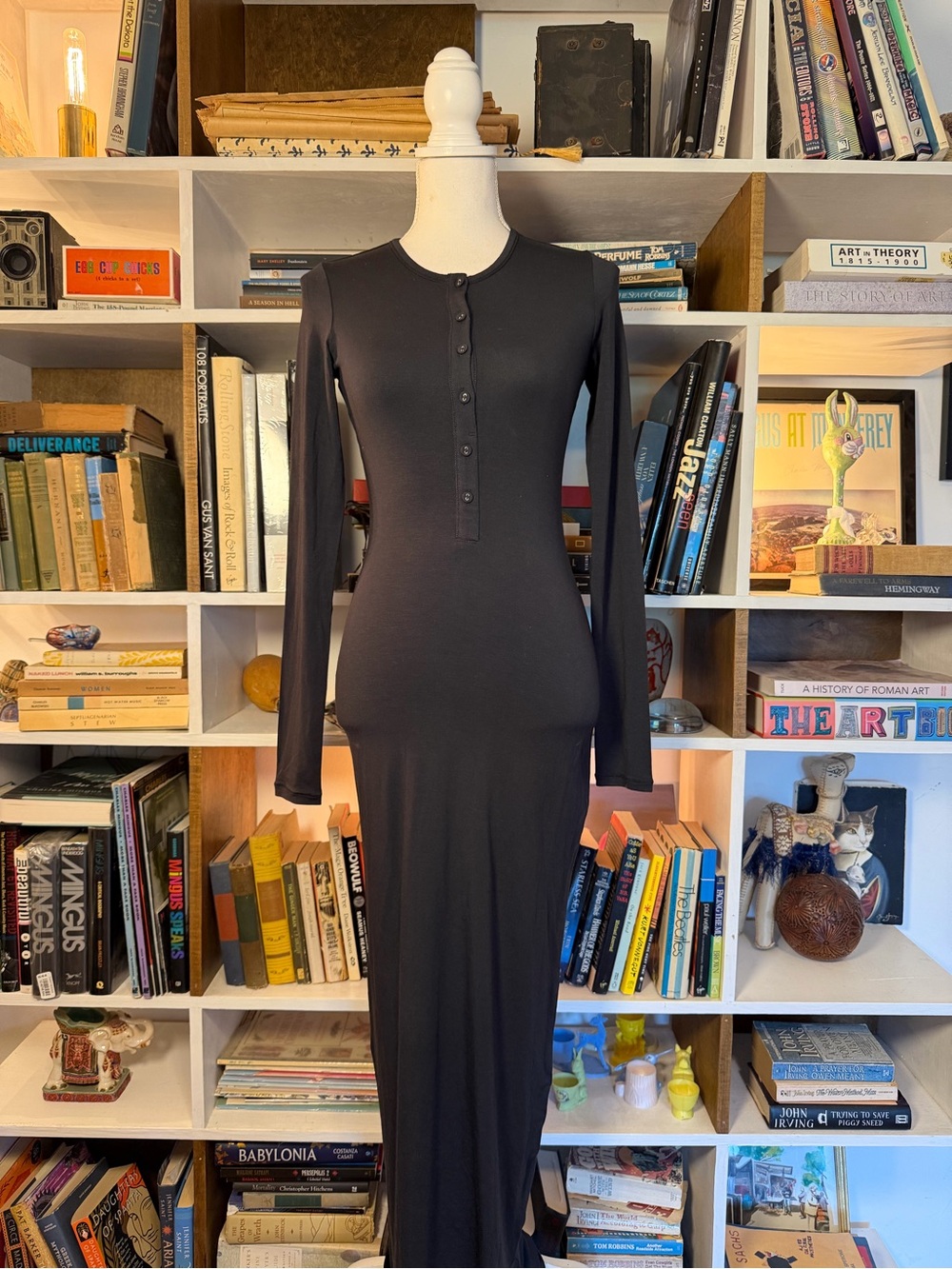 SKIMS Black Long-Sleeve Maxi Dress